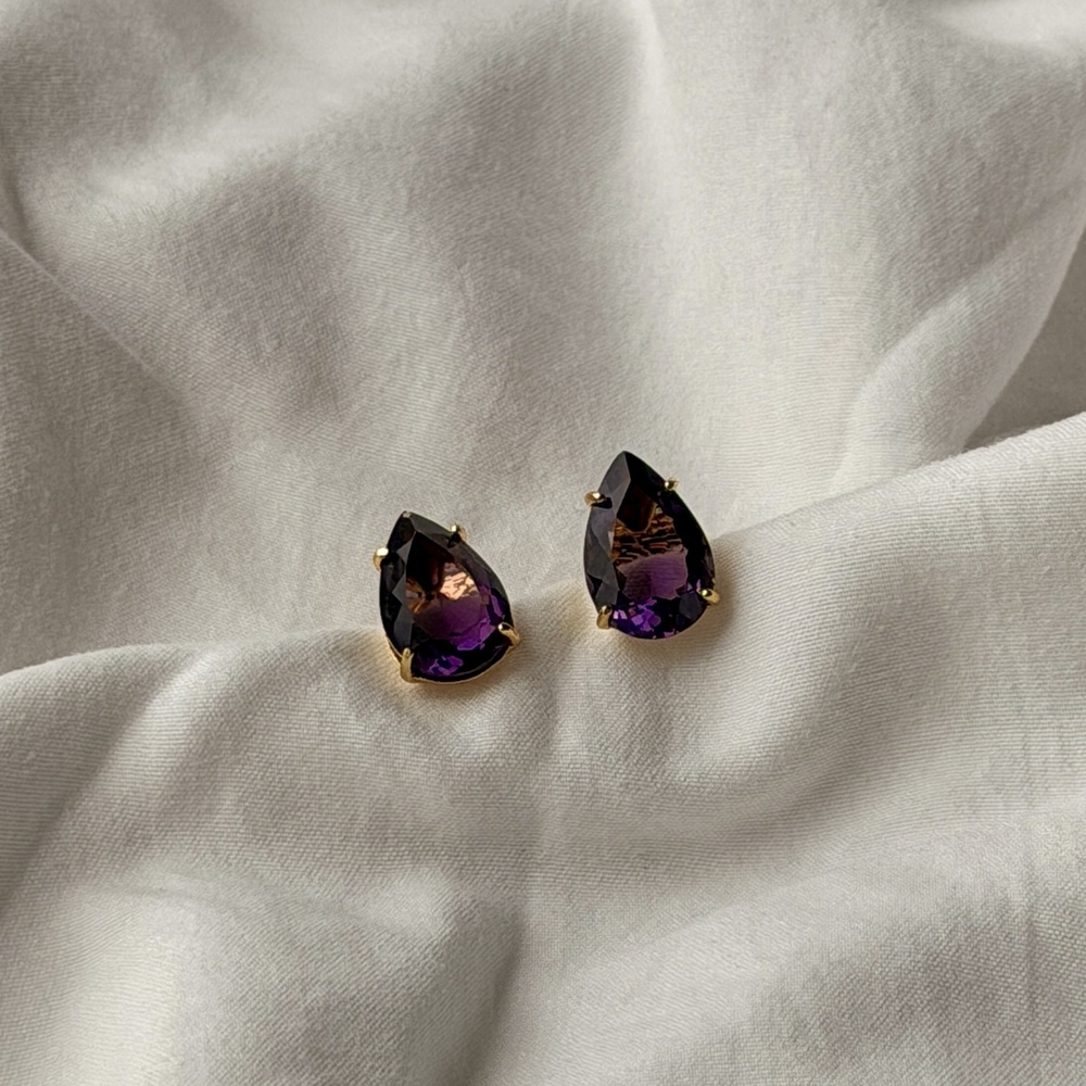 Pear Shape Earrings - Gold - Reconstituted Amethyst